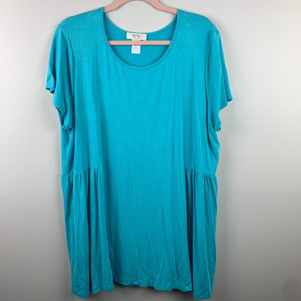 BE Stage Turquoise T Shirt Short Sleeve Flowy Size XXXL